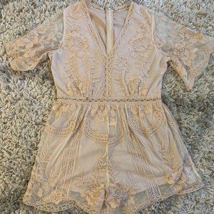 Dusty-rose romper with metallic threading, size M